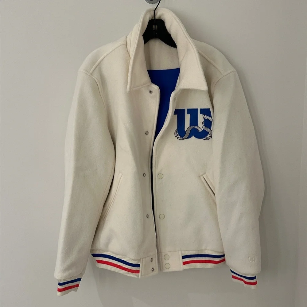 Wilson‎ Varsity Jacket Cream Blue Red White USA Made Mens Size Medium - Picture 3 of 10